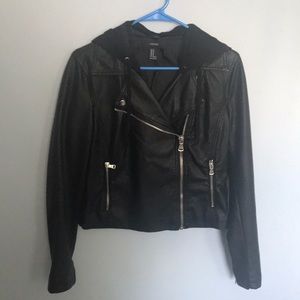 Forever21 leather jacket w detachable cotton hood